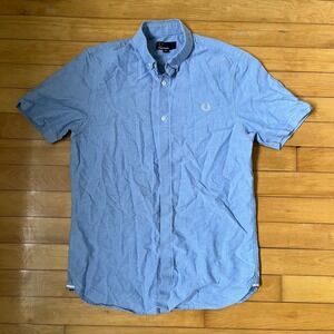 Fred Perry Mens Small Light Blue Short Sleeve Oxford Button Down Shirt M8511